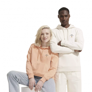 sweat shirt femme corail avec logo vaelya et un sweat shirt homme blanc
